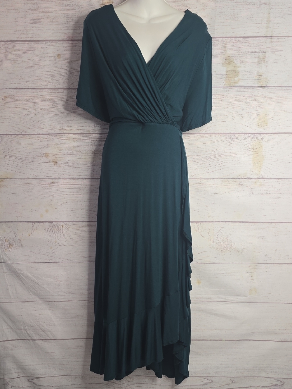 Alie Street London Women's Deep Teal Faux Wrap Maxi Waterfall Dress Sz 6